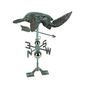 Verdigris Patina Metal Sea Turtle Weathervane with Roof Mount
